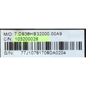MAIN PARA TV ELEMENT 103200026 / CV938H-B / 7.D938HB32000.00A9 / 77J10781708DA0204 / PANEL T550-0UK-DL / MODELO EL4KAMZ5517T